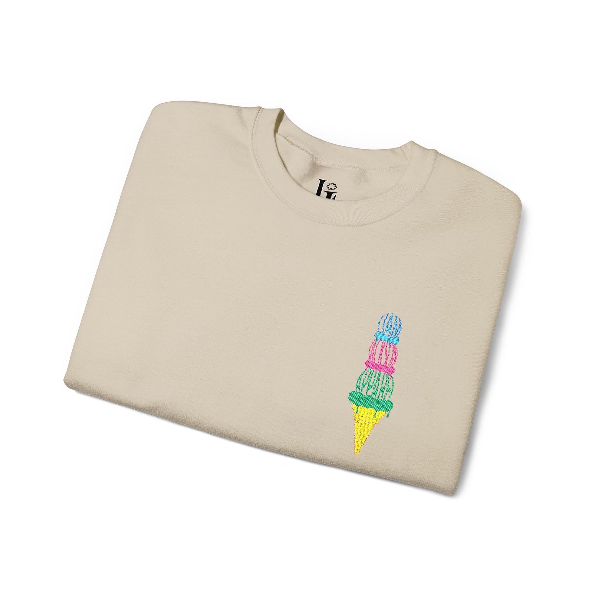 Embroidered Ice Cream Cone Sweatshirt (Sand)