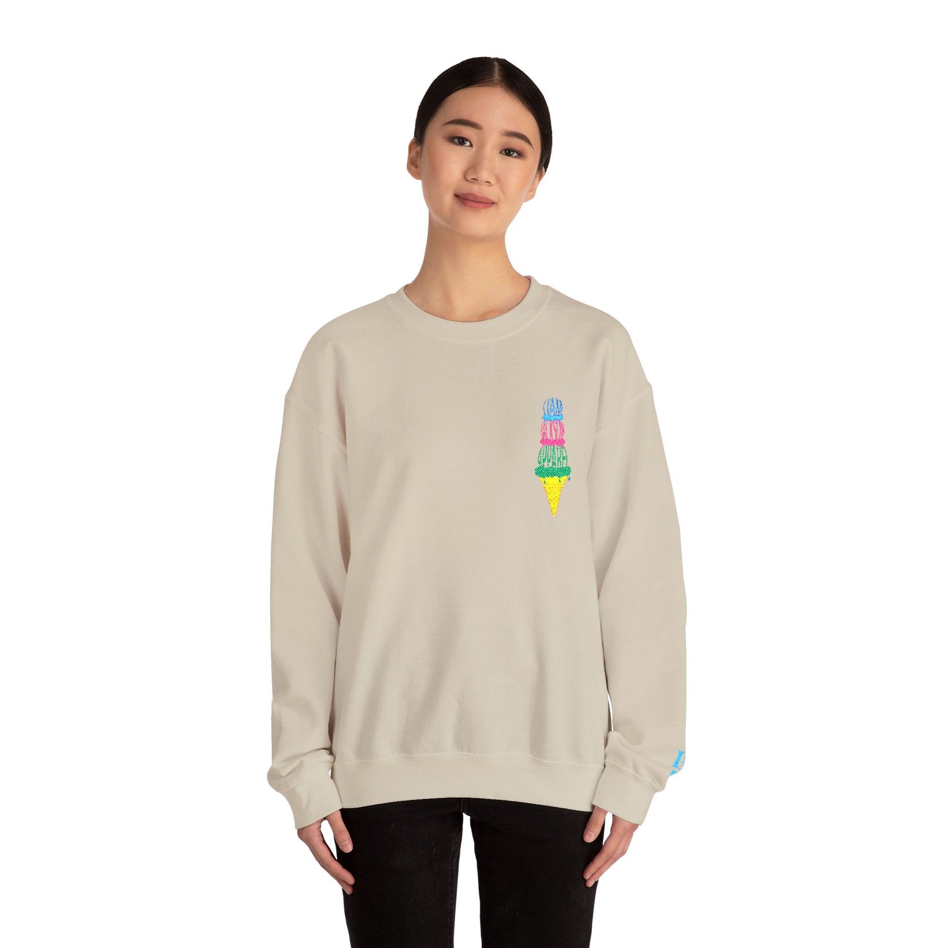 Embroidered Ice Cream Cone Sweatshirt (Sand)