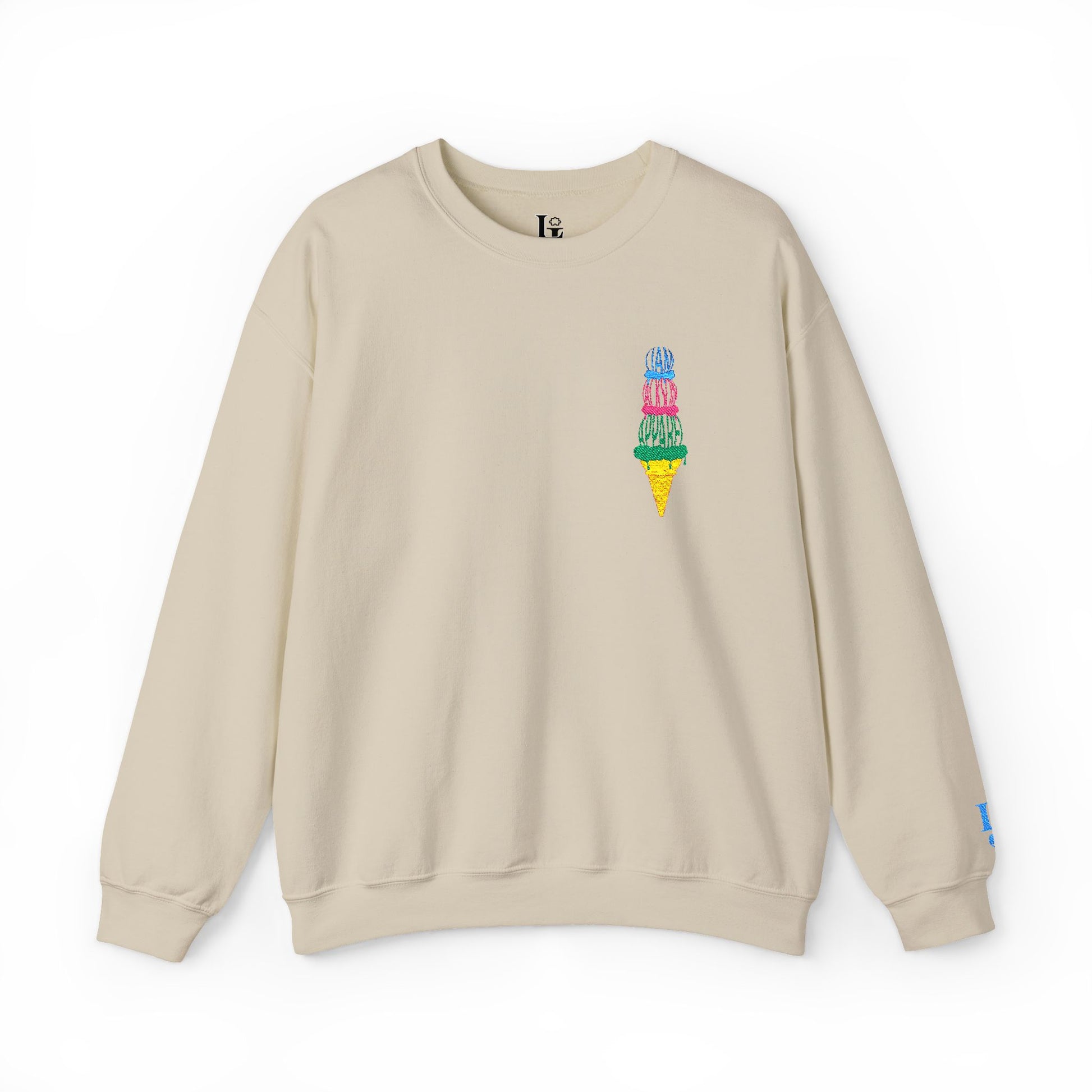 Embroidered Ice Cream Cone Sweatshirt (Sand)